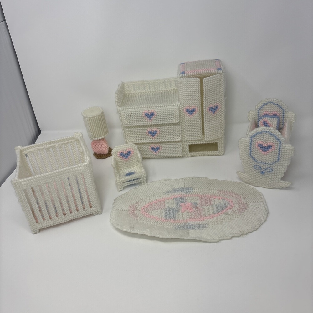 Handmade Vintage Plastic Canvas Baby Doll Furniture Nursery Nostalgic 6+ Pieces